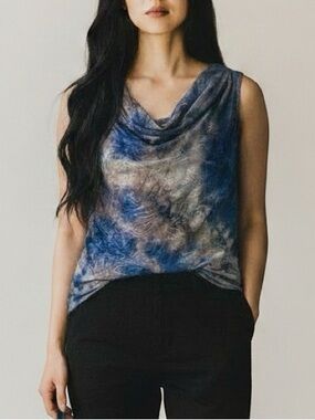 Cocomo Blue Gray Tie Dye Cowl Neck Tank Top Y2K 00s Hippie Whimsigoth Rave L